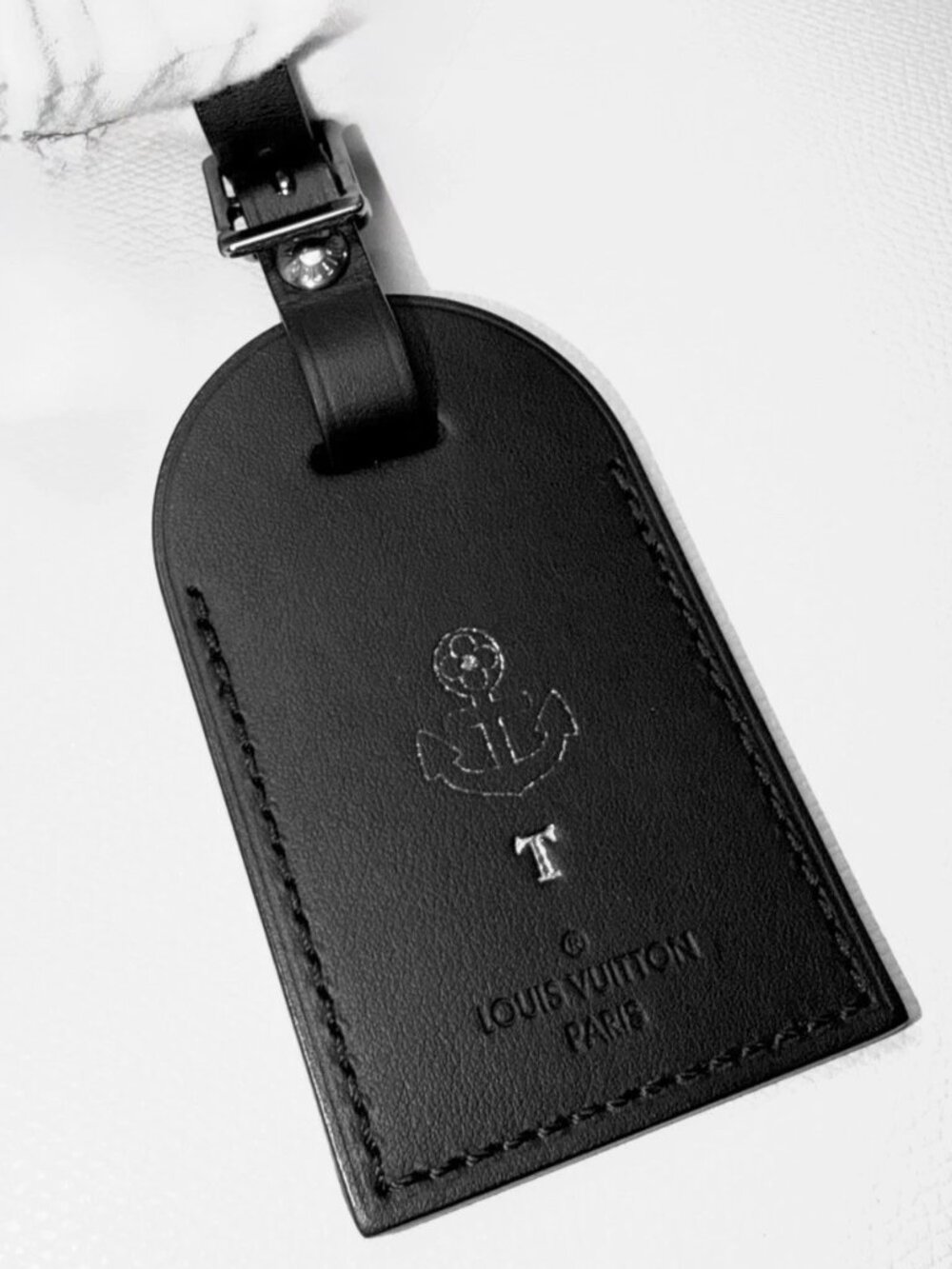 Rare Louis Vuitton Black Silver Luggage Tag - Maritime Anchor Emblem T Stamp